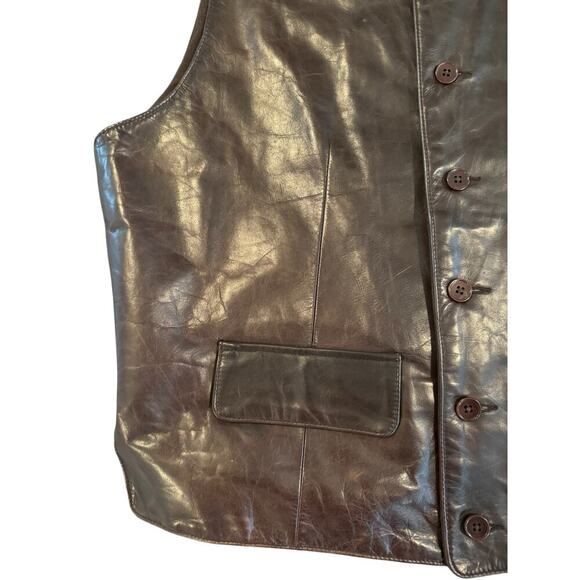 Banana Republic Vintage Leather Vest XL Brown Button Front Adjustable Western - Picture 3 of 6